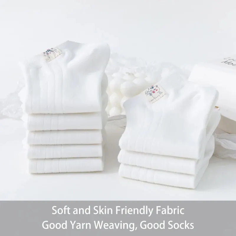 8 Pairs of Women's Spring and Summer Four-seasons White Simple Solid Color Cartoon Cat Fashionable Sweet Cute Comfortable Socks