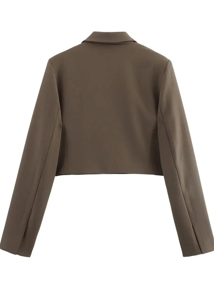 Women's Fashion Crop Blazer Women High Street Lapel Long Sleeve Versatile Top Female Jacket Coat