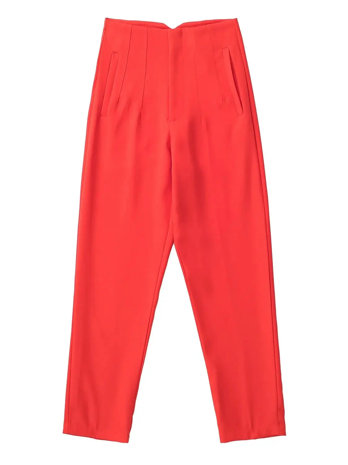 Women Light Blue Chic Fashion Office Wear Straight Pants Vintage High Waist Zipper Fly Female Trousers Fashion 2025 Pants