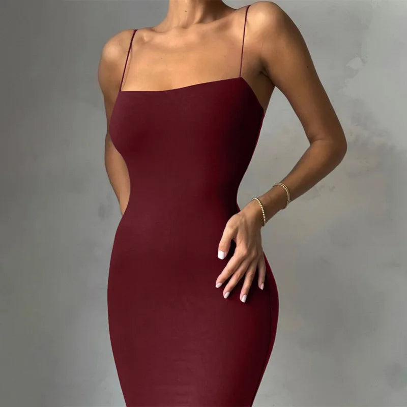 Autumn Winter Women Solid White Black Strap Midi Dress Bodycon Sexy Streetwear Party Club Elegant Fashion Clothes