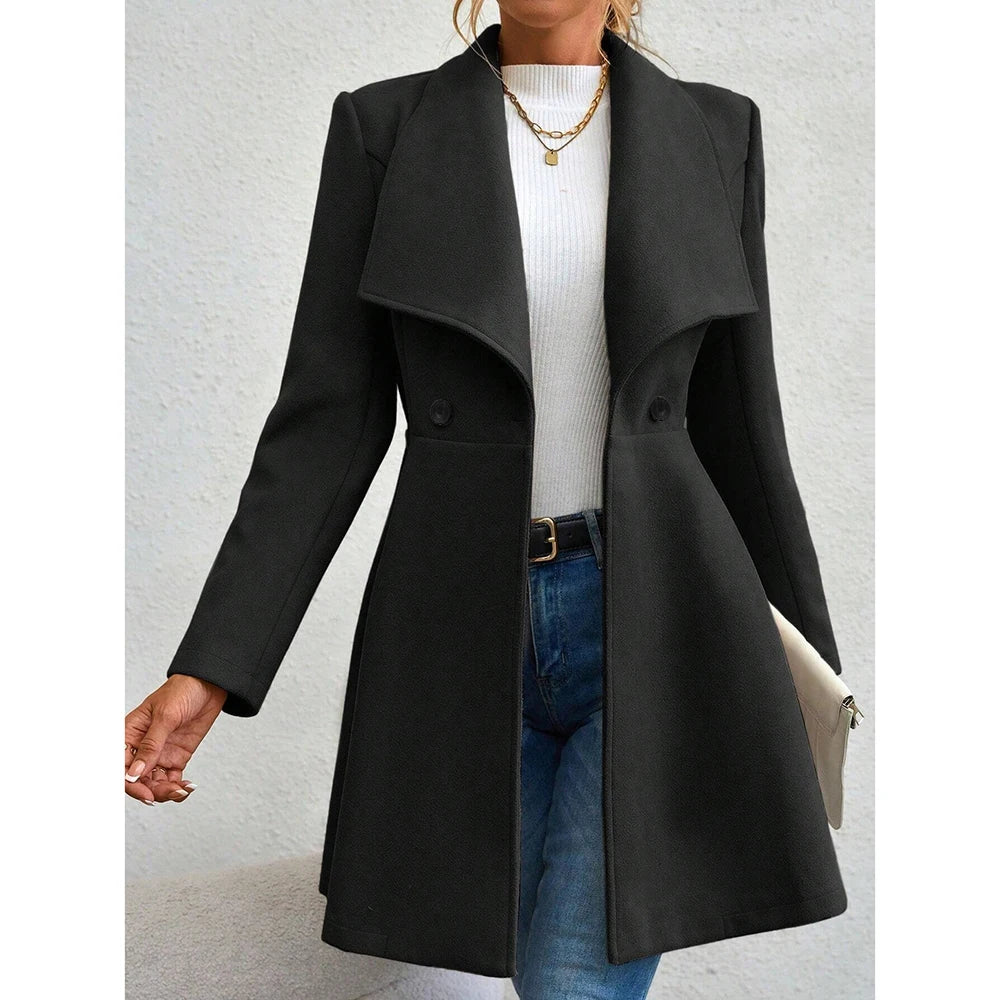 Women's Coats Winter Solid Color Long Sleeve Lapel Button-Up Work