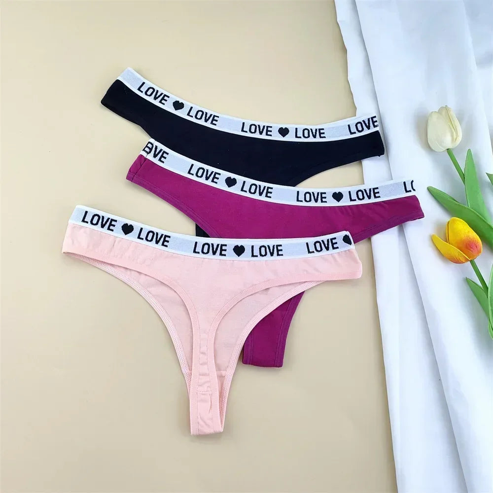 3pcs "Love" Letters Cotton Thong Sexy Ladies Panties Women's G-string Underwear Sexy Yoga Fitness T Pants