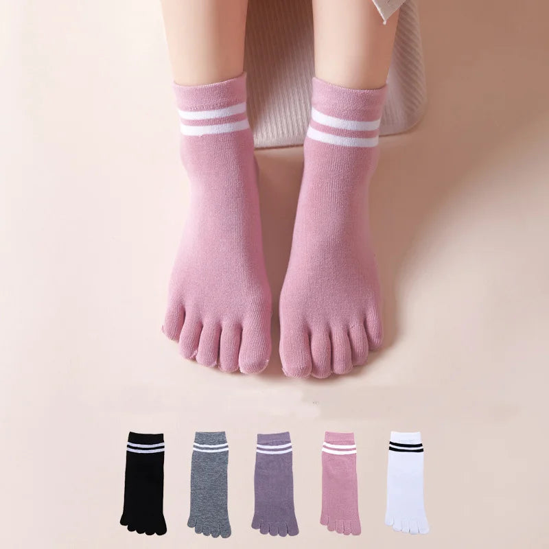 5 Pairs Spring Ankle Toes Socks Woman Girl Cotton Striped Solid Breathable Soft Elastic Invisible Socks 5 Finger Socks Harajuku