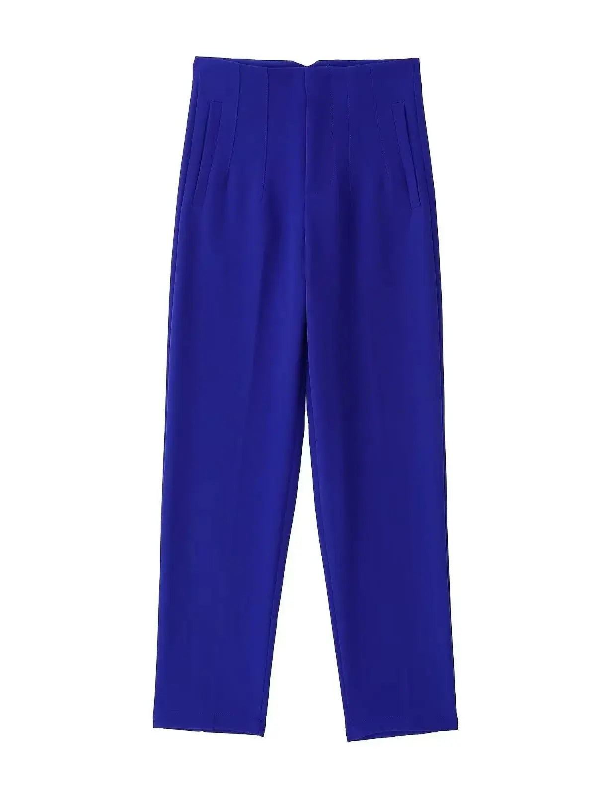 Women Light Blue Chic Fashion Office Wear Straight Pants Vintage High Waist Zipper Fly Female Trousers Fashion 2025 Pants
