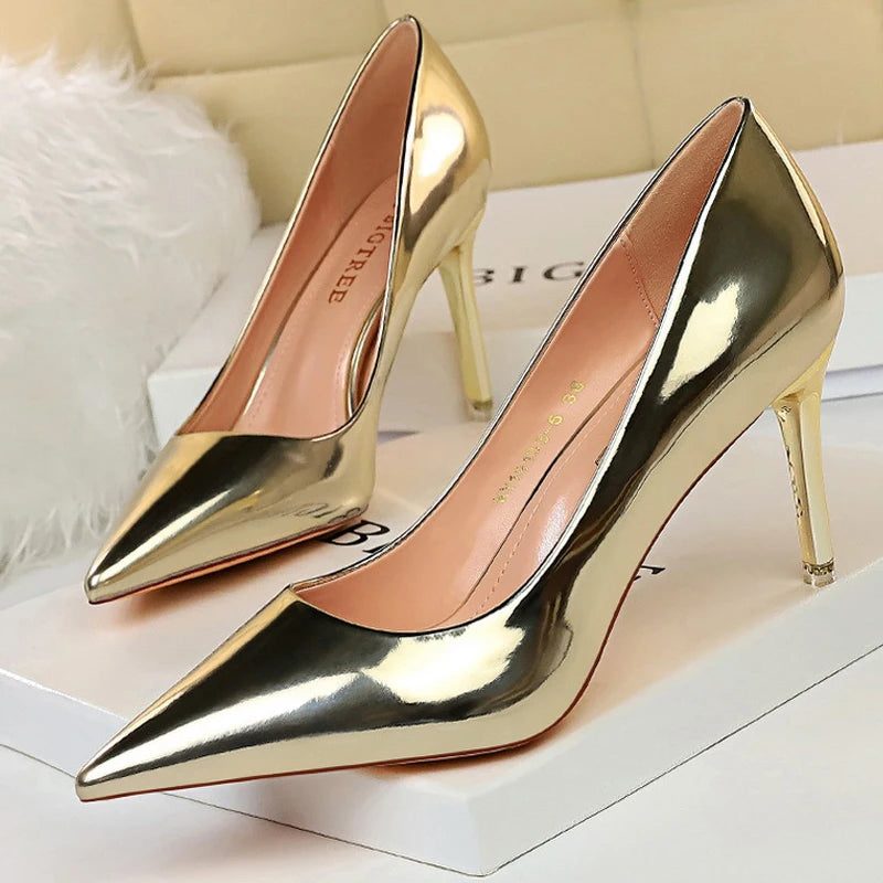 Pumps Patent Leather Women Pumps Fashion Women Wedding Shoes High Heels Stiletto 10.5 Cm 7.5 Cm Lady Shoes