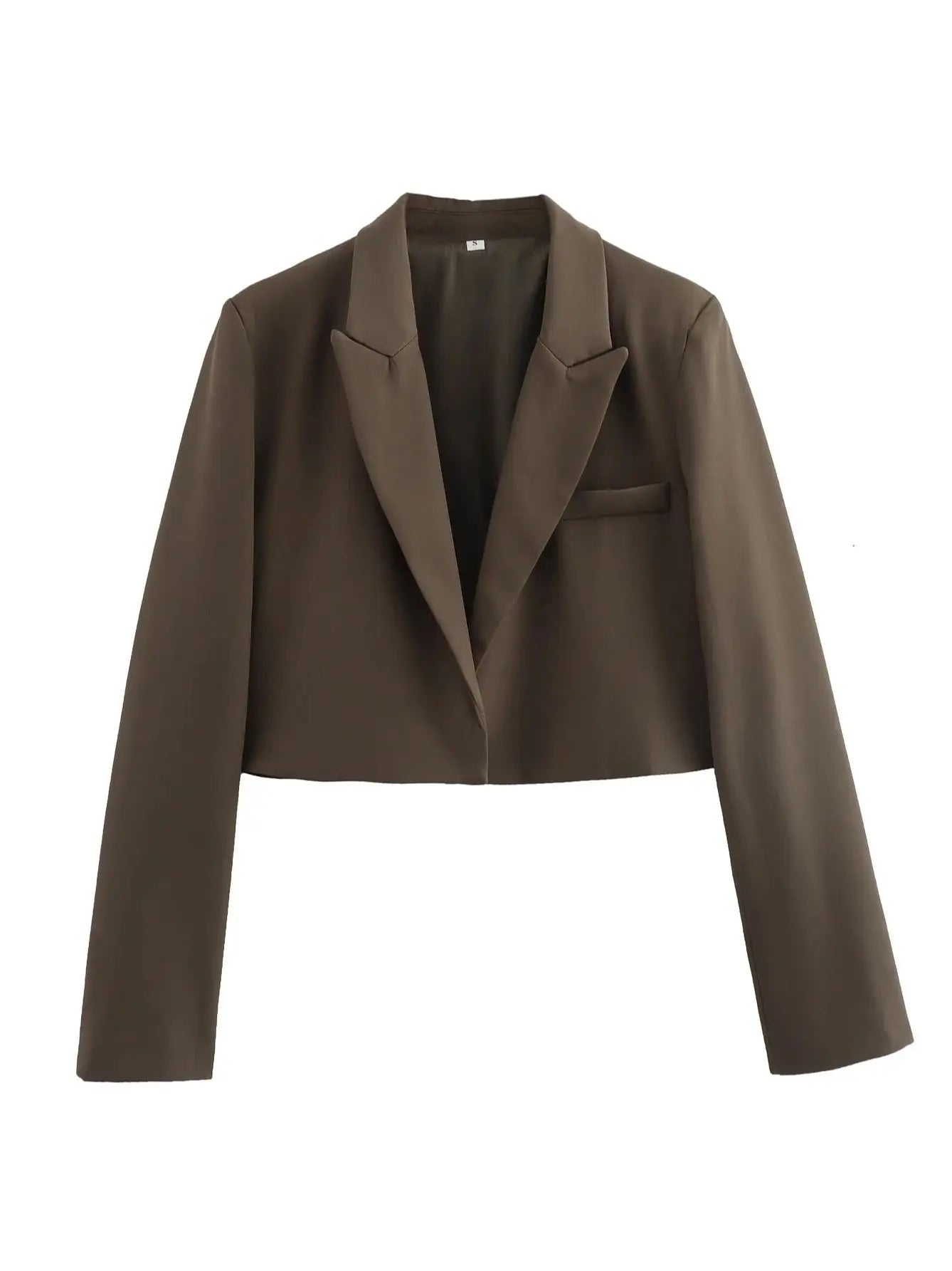 Women's Fashion Crop Blazer Women High Street Lapel Long Sleeve Versatile Top Female Jacket Coat