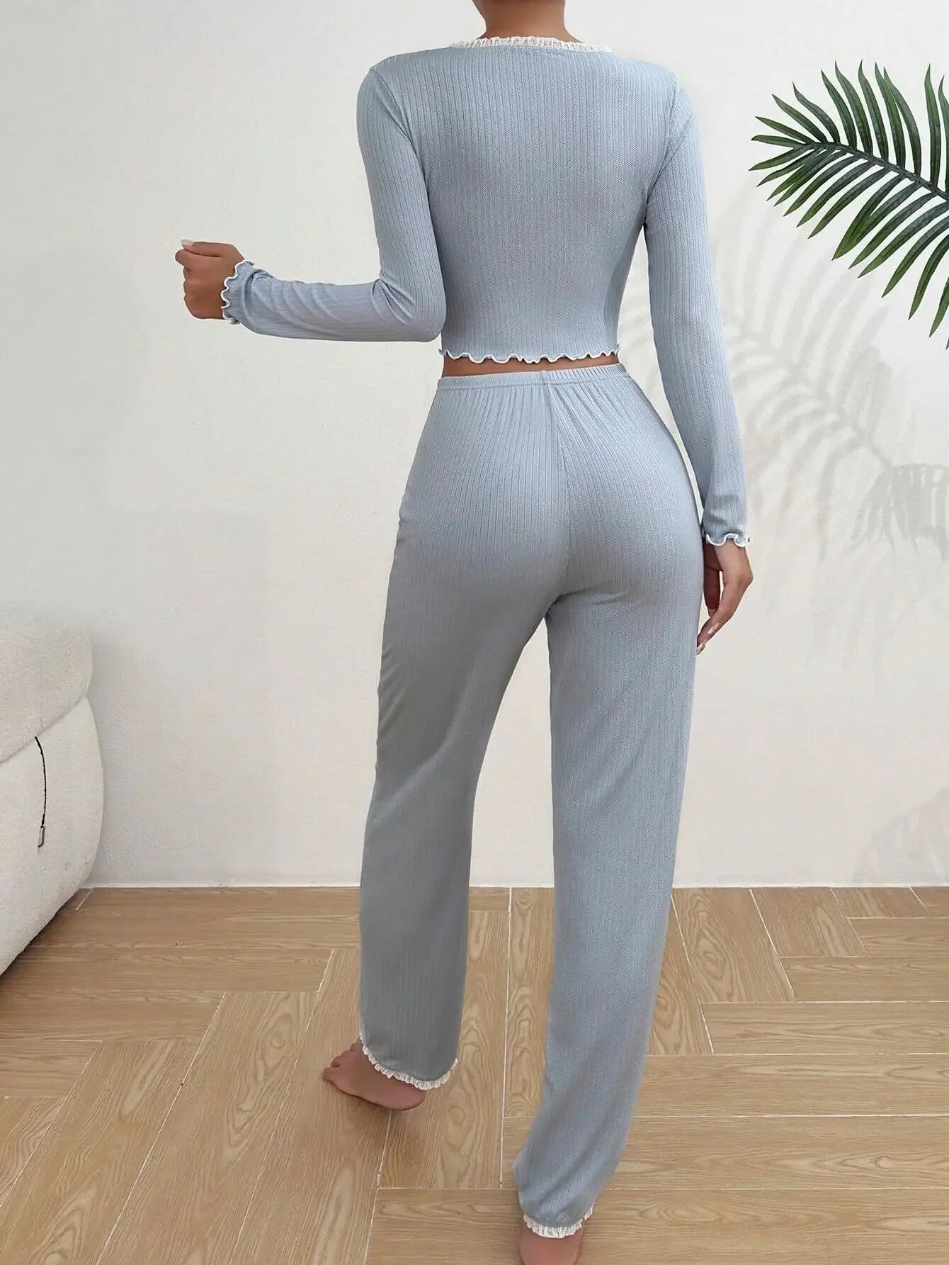 Autumn Winter Home Wear Pajamas Set For Women Long Sleeve Pants 2 Pieces Sexy Lace Pajamas Sleepwear Loungewear