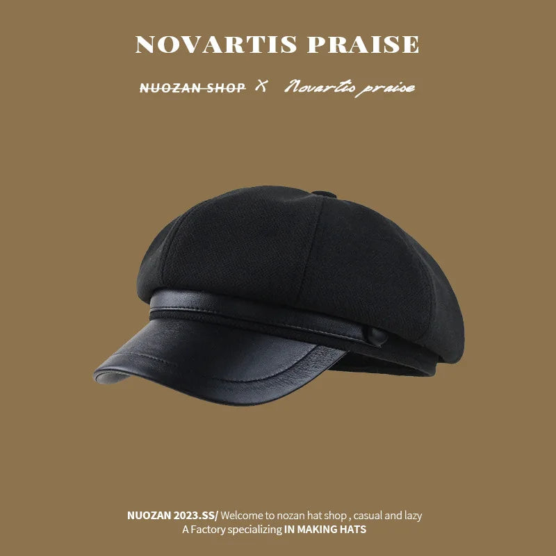 Panama Autumn and Winter Ladies Warm Duck Tongue Beret Elegant Artistic Painter Octagonal Hat Cap