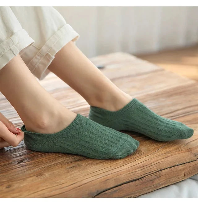 5 Pairs Women's silicone invisible Boat Socks Summer Solid Color Ankle Boat Socks Female Soft Cotton Slipper Socks 35-40 EUR