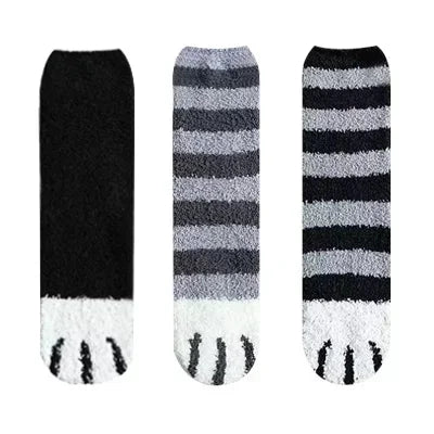 3 Pairs Womens Cats Paw Stripe 3d Socks Kawaii Fun Thick Girls Cartoon Animal Fingers Sock Hosiery Toe Zebra/Tiger/Cat Foot Sox
