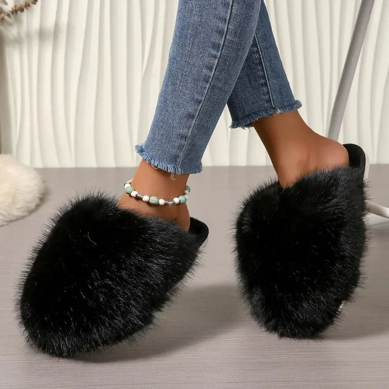 Slippers for Women Anti-slip Round Head Keep Warm One Kick Shoes for Women Suede 2024 New Light Home Slipper