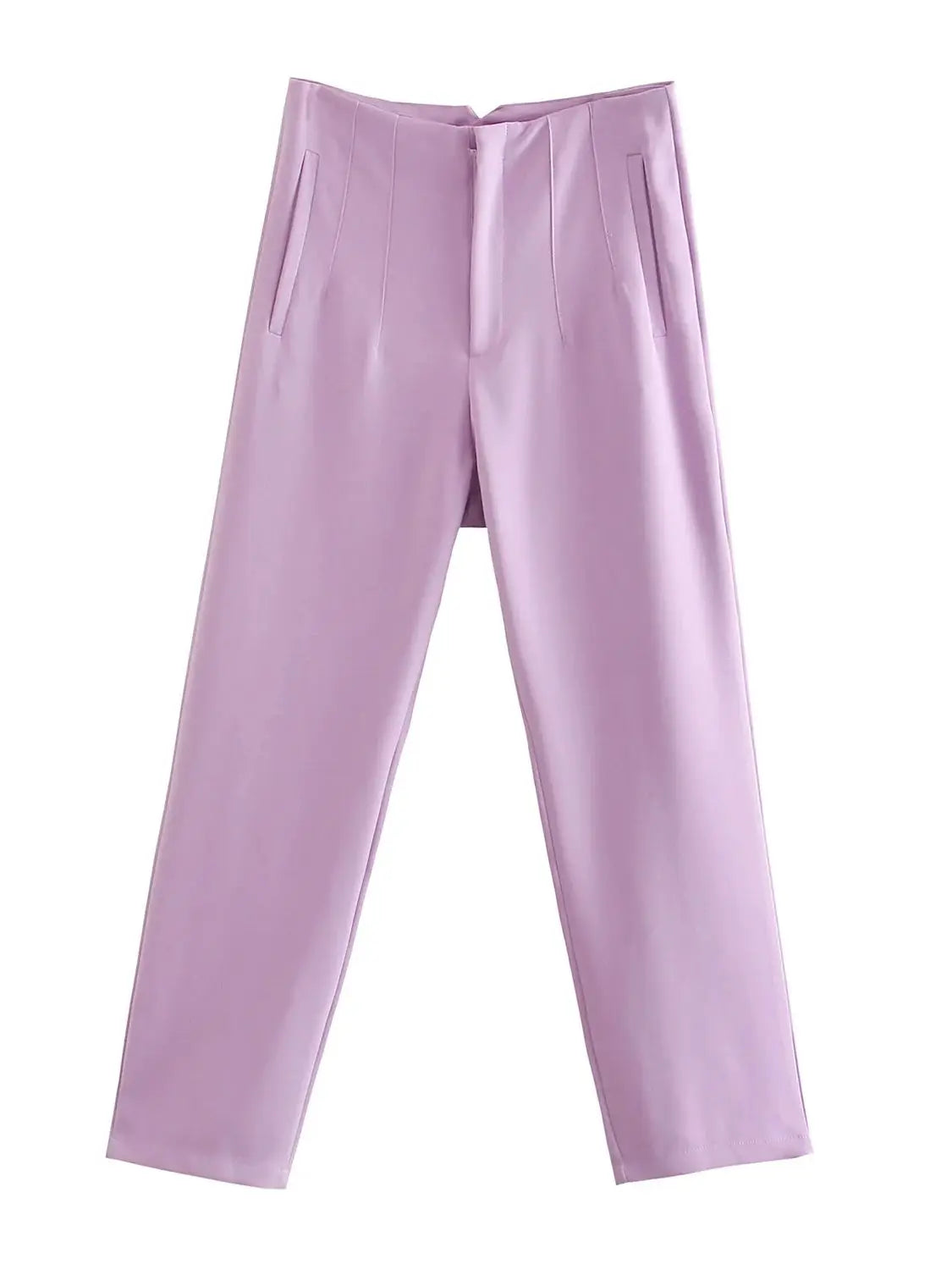 Women Light Blue Chic Fashion Office Wear Straight Pants Vintage High Waist Zipper Fly Female Trousers Fashion 2025 Pants