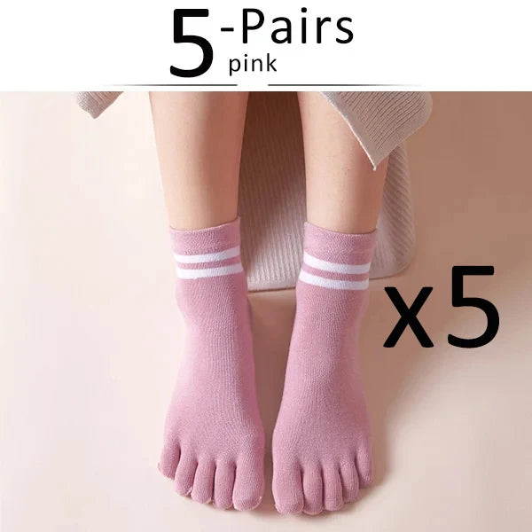 5 Pairs Spring Ankle Toes Socks Woman Girl Cotton Striped Solid Breathable Soft Elastic Invisible Socks 5 Finger Socks Harajuku