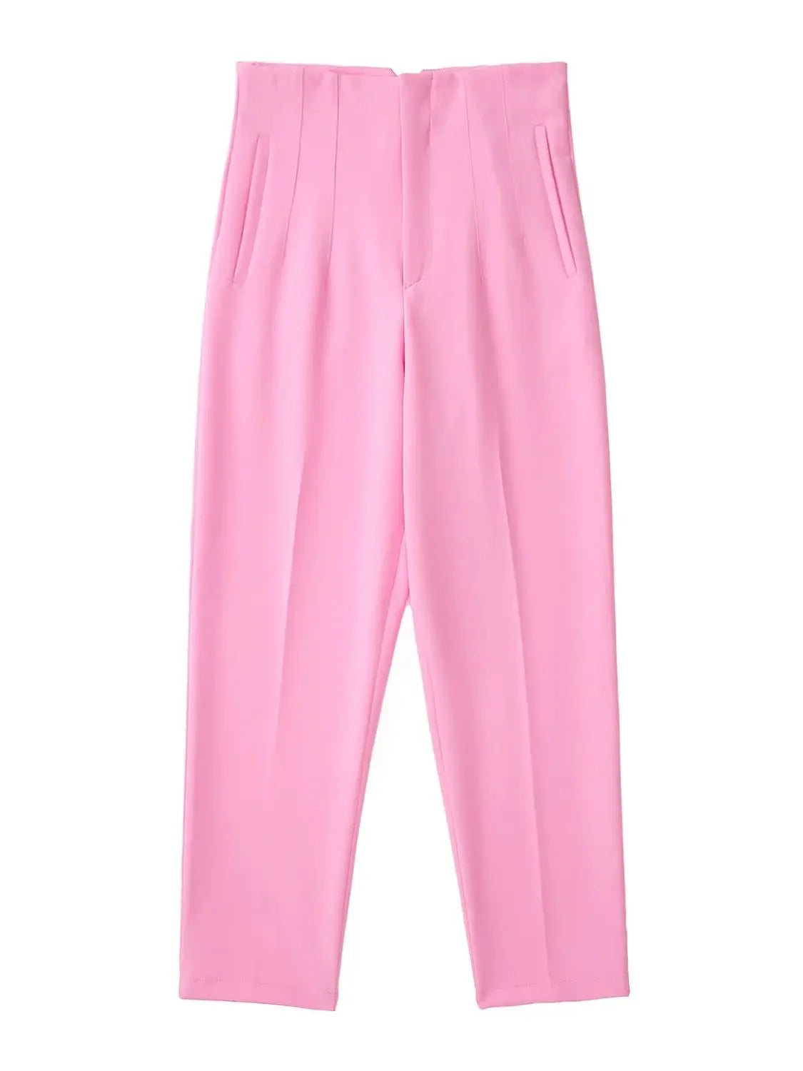 Women Light Blue Chic Fashion Office Wear Straight Pants Vintage High Waist Zipper Fly Female Trousers Fashion 2025 Pants