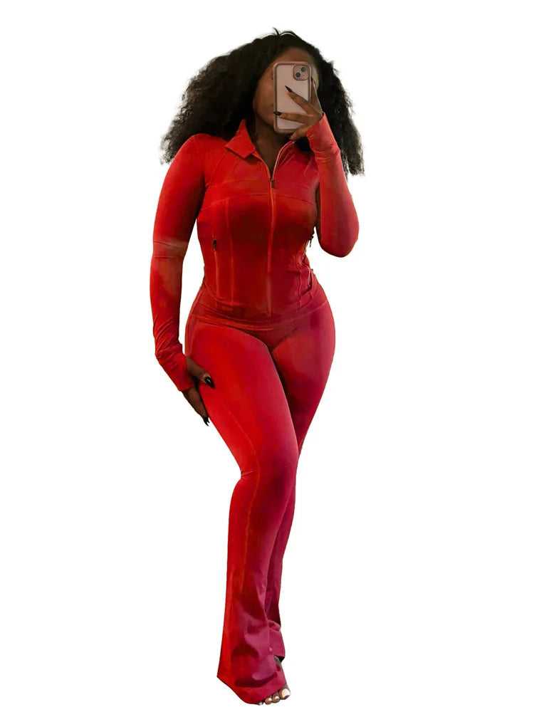 Autumn And Winter New Long Sleeves Zipper Crop top Suits Tracksuits Women's Suits Fashion Pants Female Soild 2 Piece Sets