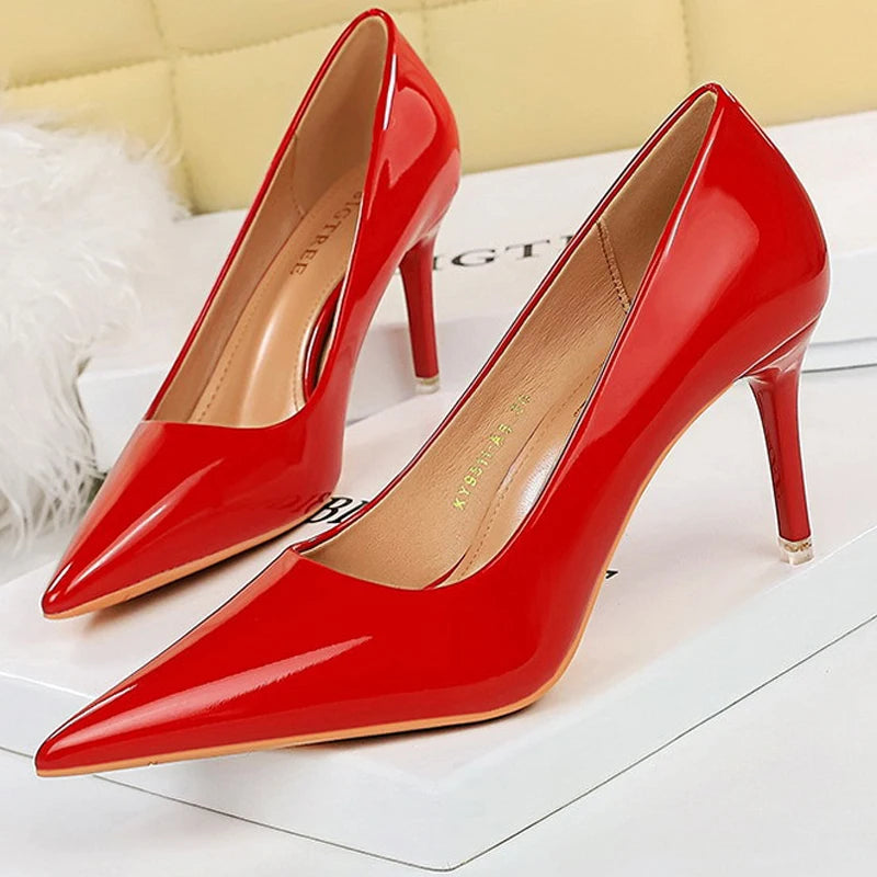 Pumps Patent Leather Women Pumps Fashion Women Wedding Shoes High Heels Stiletto 10.5 Cm 7.5 Cm Lady Shoes