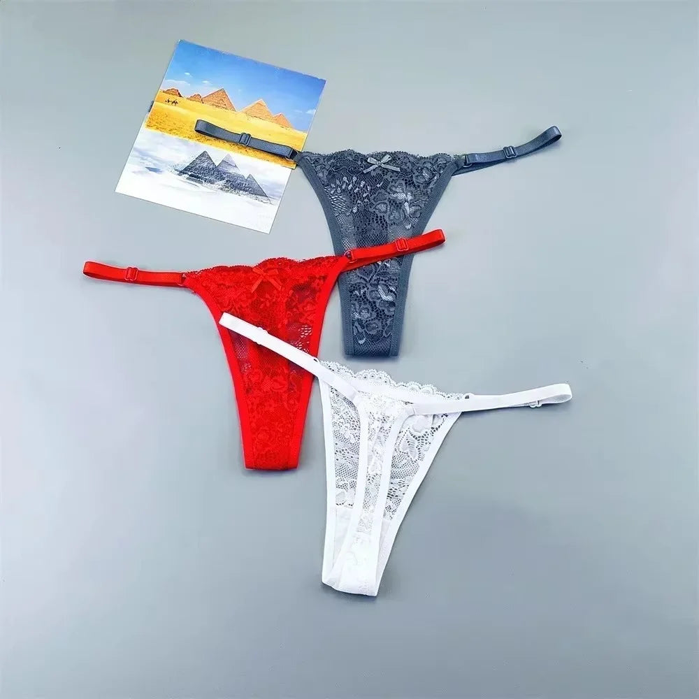 3Pcs Sexy Thongs Underwear for Women Perspective Lace G-String Panties Low Waist Plus Size Hot Wife Gift