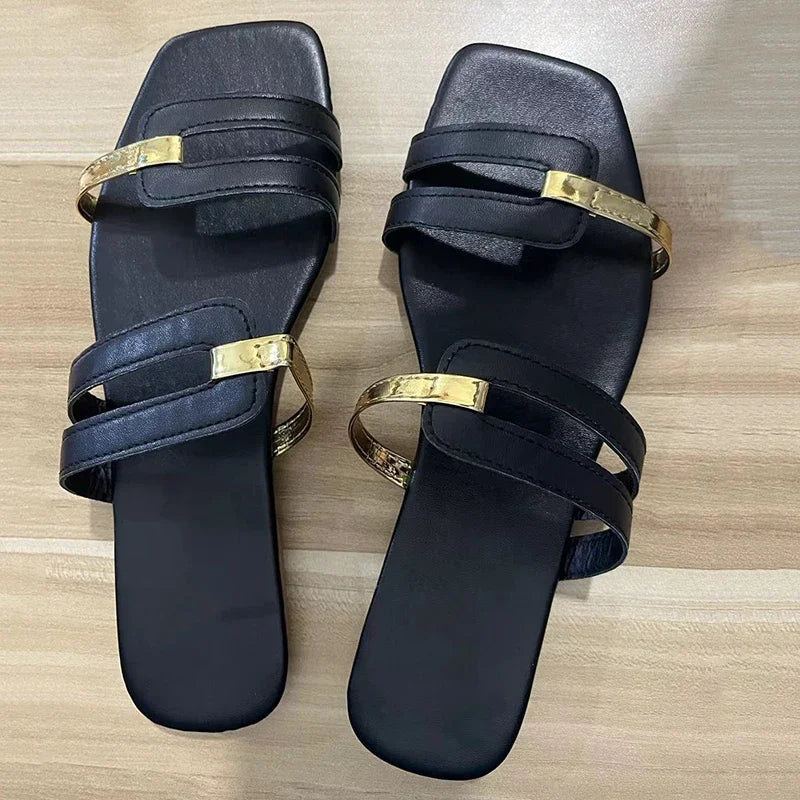 2023 New Women's Shoes Summer Flats Flip Flops Dress Shallow Casual Female Slides Rome Open-toe Women Slippers Slingback Sandals
