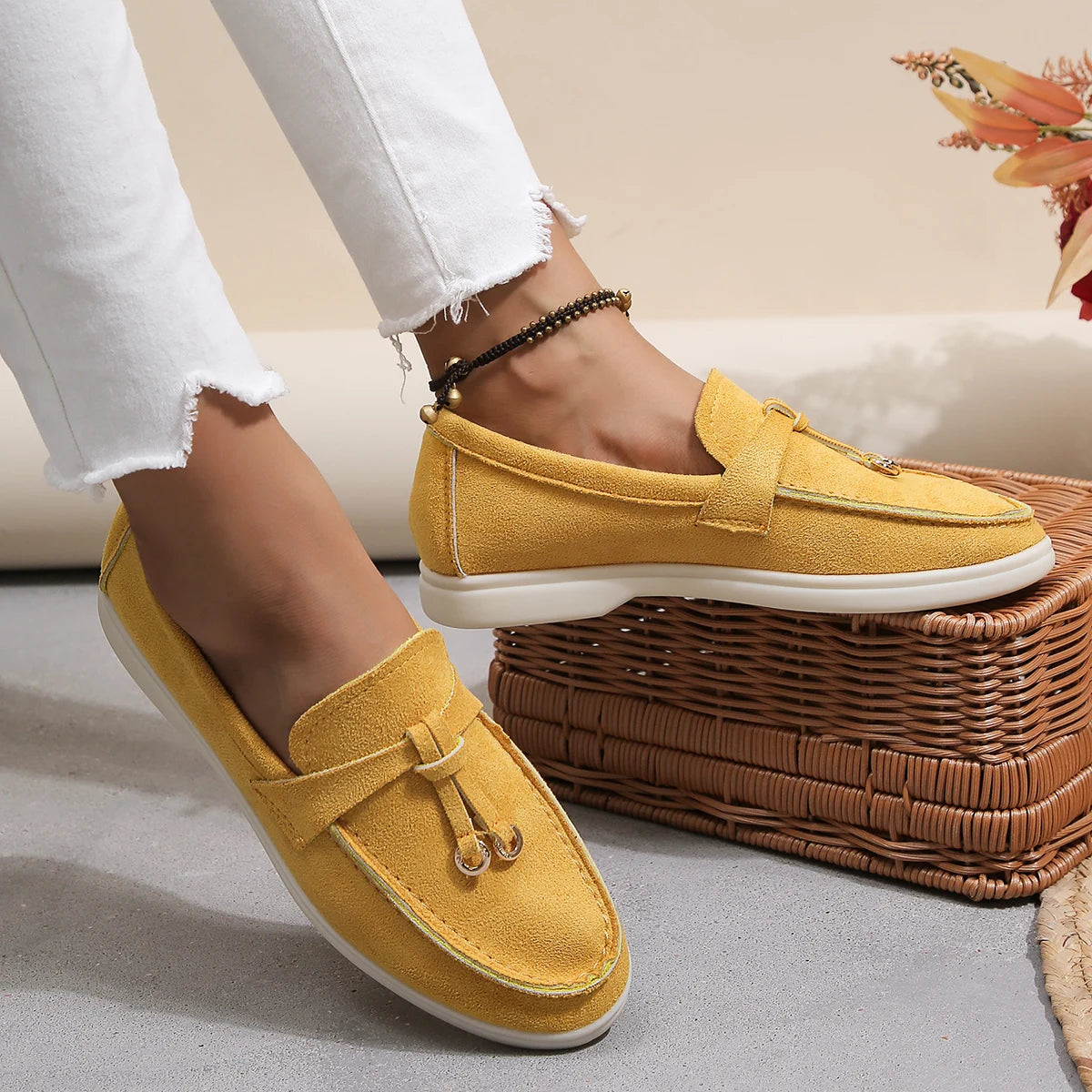 New Lefu Shoes Women's Soft Leather Retro Lazy Man Step on Thick Sole Flat Bottom Comfortable Single Shoes