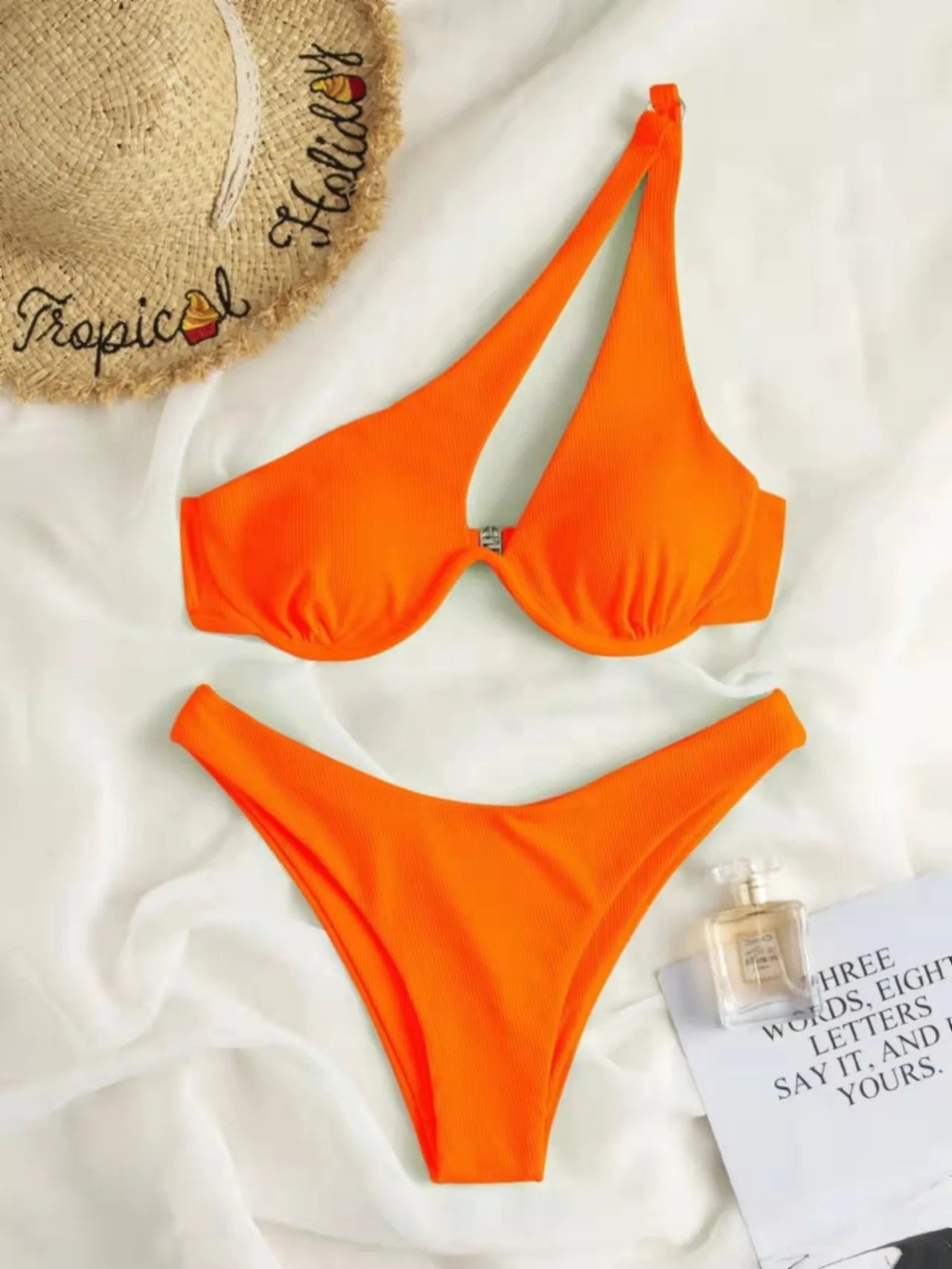 2024 Summer Brazilian String Bikinis Women Push Up Swimsuit One Shoulder Patchwork Beachwear Swimwear Underwire Cut Out Swimming
