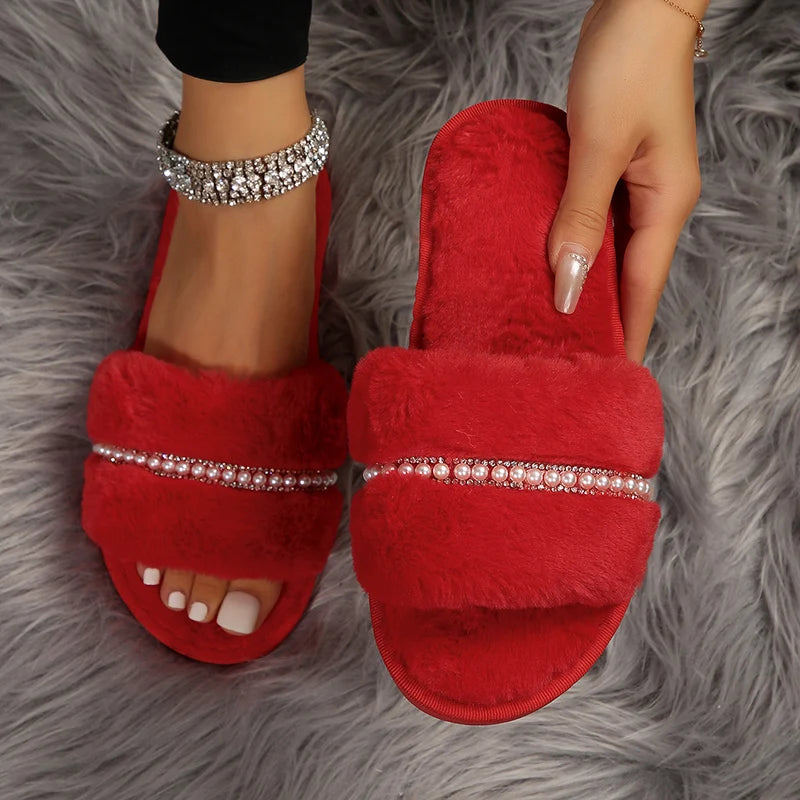 Winter 2023 New Women's Slippers Anti Slip Casual Indoor Flat Shoes Women's Warm Shoes Solid Color Fashion Women's Slippers