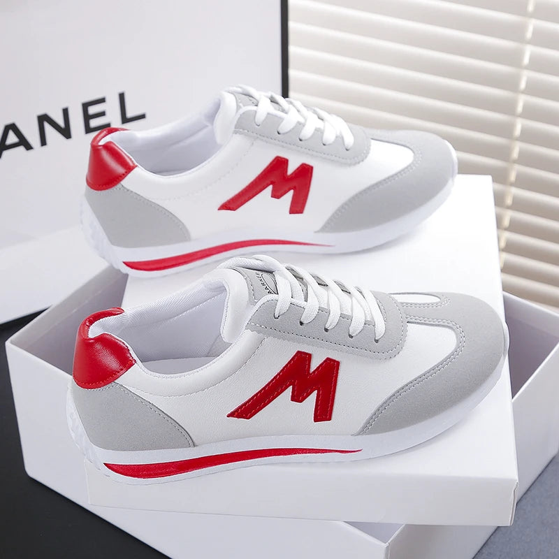 New Women Casual Walking Shoes Summer Flat Lace Up Leather High Quality Sneakers Fashion Flat-Bottomed Female Gump Sneakers
