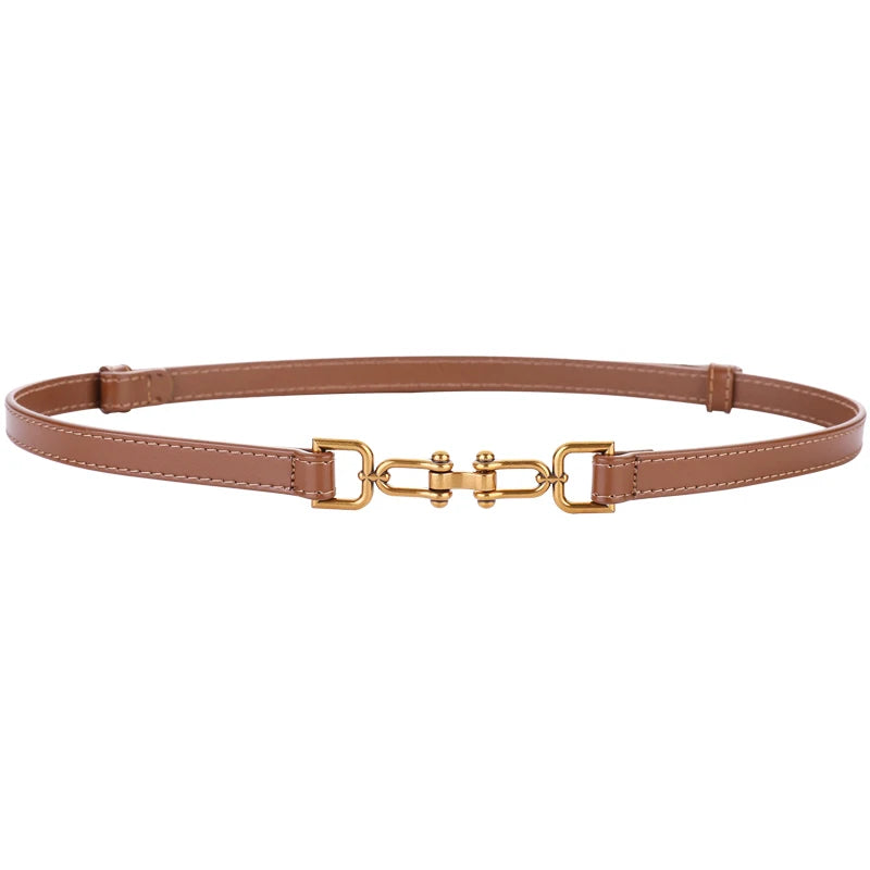 Genuine Leather Belts for Women Slim Waist Belt Patent Leather with Gold Buckle for Dress Adjustable Woman Luxury Belt