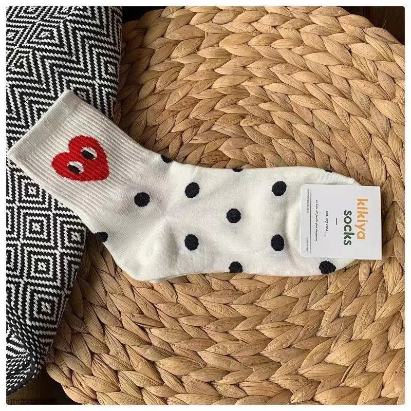 black and white striped polka dot solid color love tide socks sports ins style trend casual socks