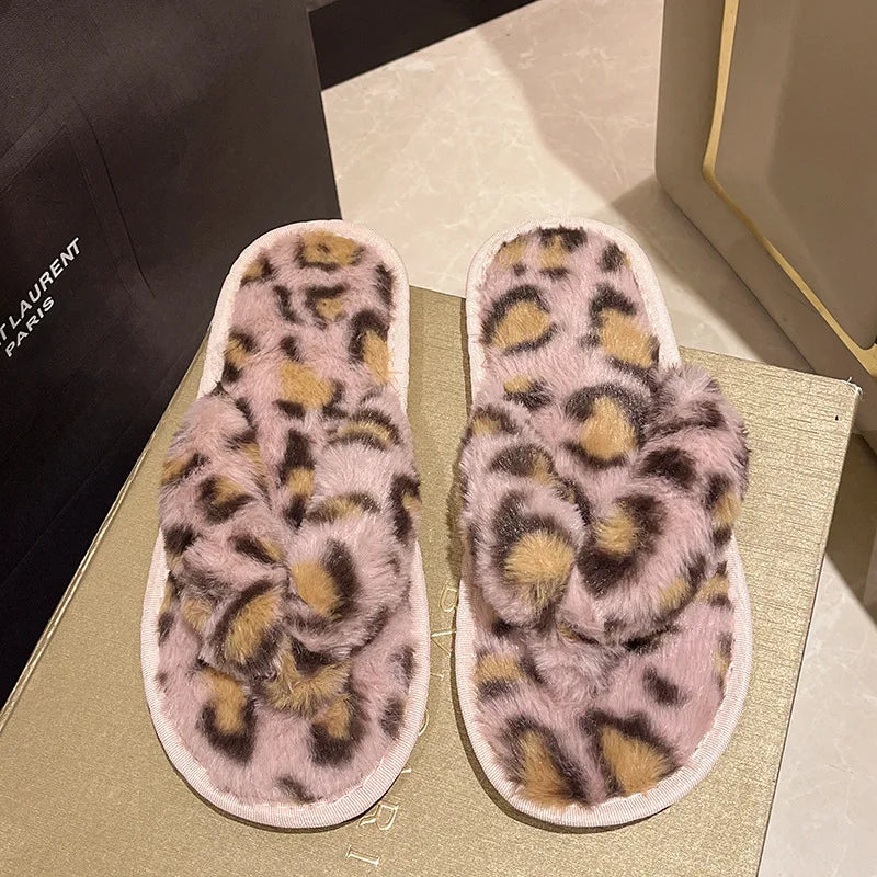 Winter Women House Slippers Faux Fur Warm Flat Shoes Female Slip Home Ladies Slippers Size 36-43