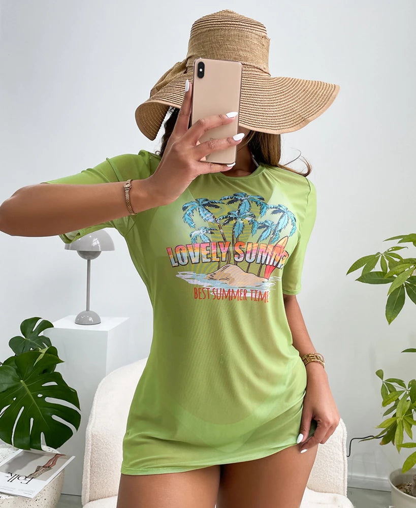 New Halter Bikini With Short Sleeved Cover Up Brazilian Bikini 3 Piece Set Swimsuit Low Waisted Beach Vacation Bathing Suit 2025