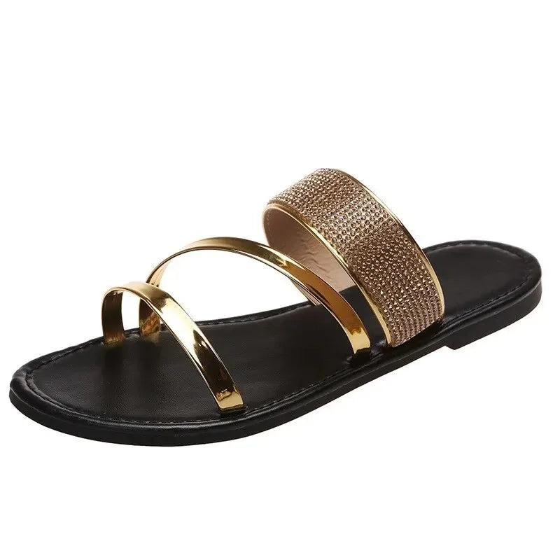 Summer for Women Flat Sandal Sparkle Rhinestone Slide Trendy Women's Beach Sparkly Dressy Slip on Bling Casual