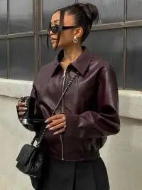 Women's Warm Jacket Elegant Long Sleeves Zipper Crop Coats Autumn Female Commuting Street Tops 