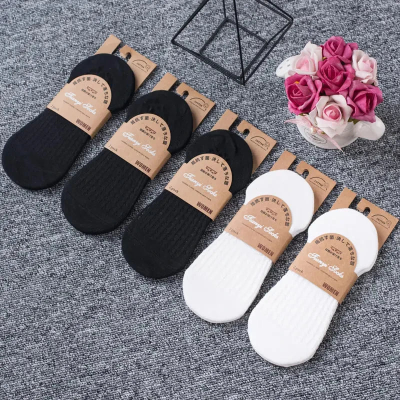 5 Pairs Women's silicone invisible Boat Socks Summer Solid Color Ankle Boat Socks Female Soft Cotton Slipper Socks 35-40 EUR