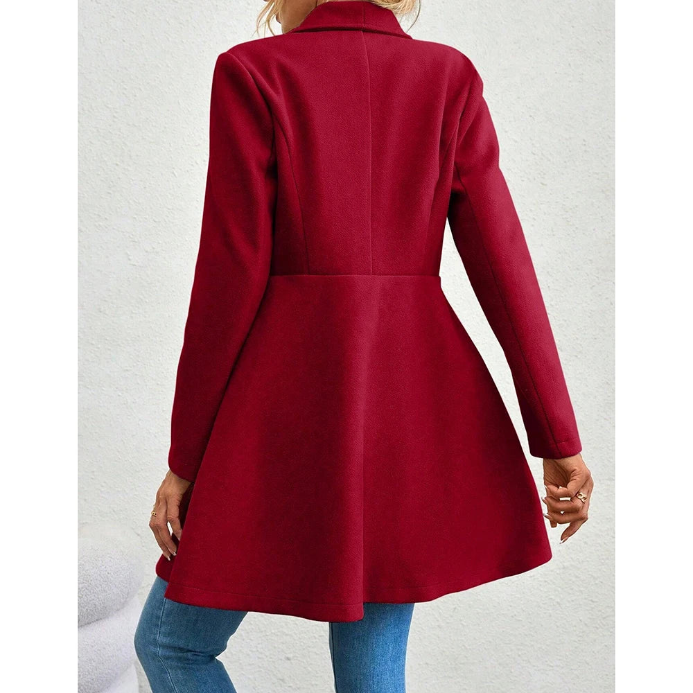 Women's Coats Winter Solid Color Long Sleeve Lapel Button-Up Work