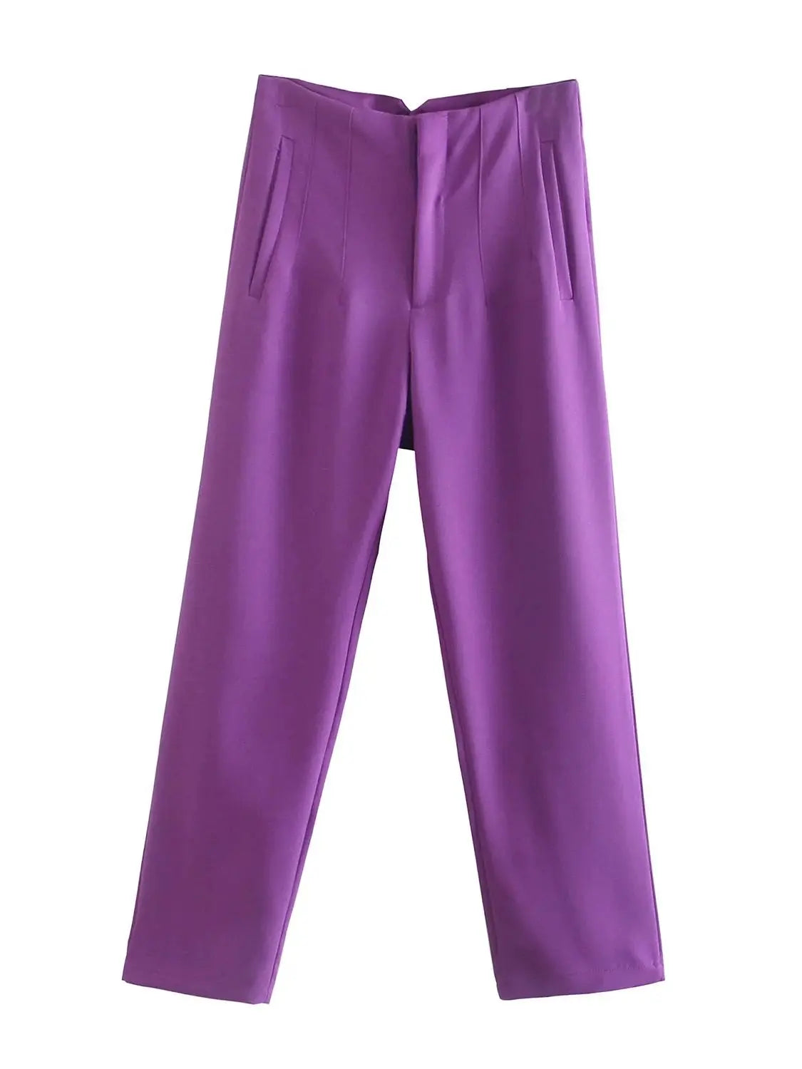 Women Light Blue Chic Fashion Office Wear Straight Pants Vintage High Waist Zipper Fly Female Trousers Fashion 2025 Pants