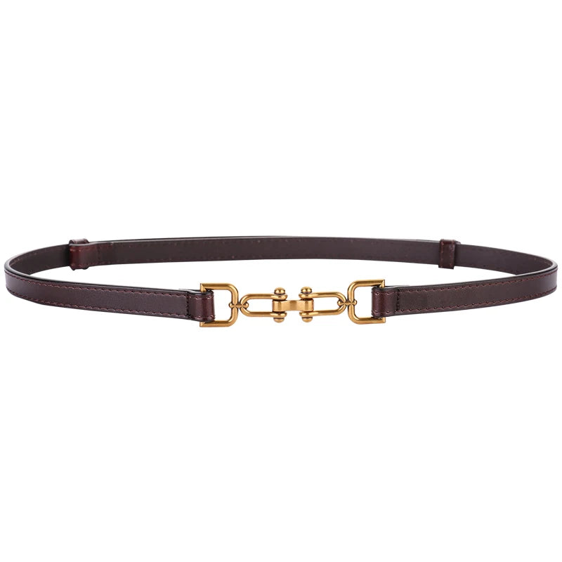 Genuine Leather Belts for Women Slim Waist Belt Patent Leather with Gold Buckle for Dress Adjustable Woman Luxury Belt