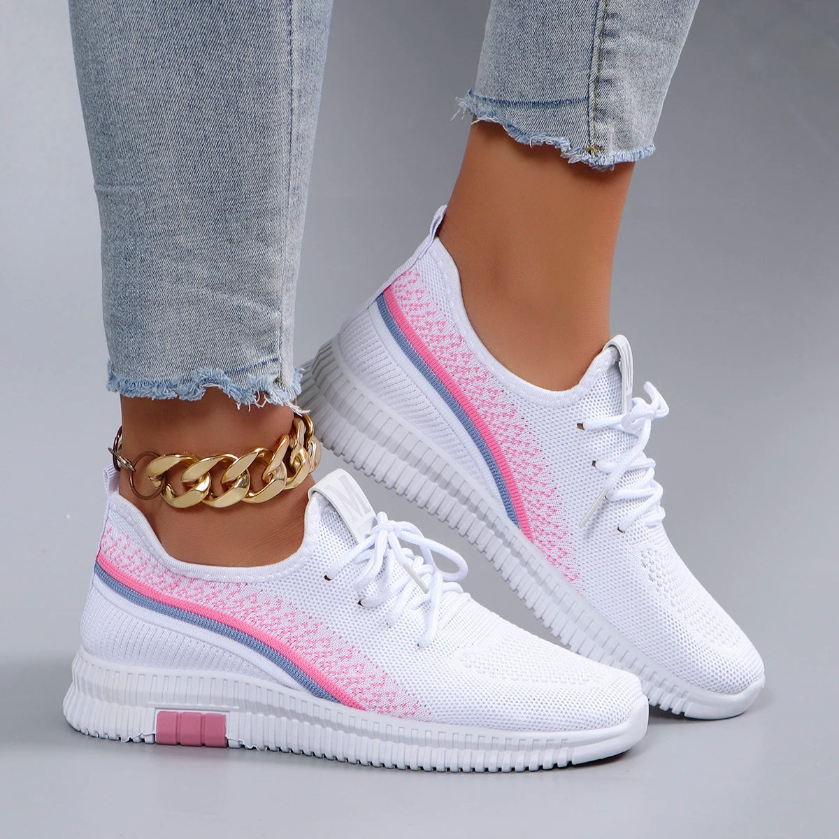 Spring New Women's Sports Shoes, Fashionable, Breathable, Lightweight, Non-slip, Wear-resistant, Casual Sports Shoes, Flat Shoes