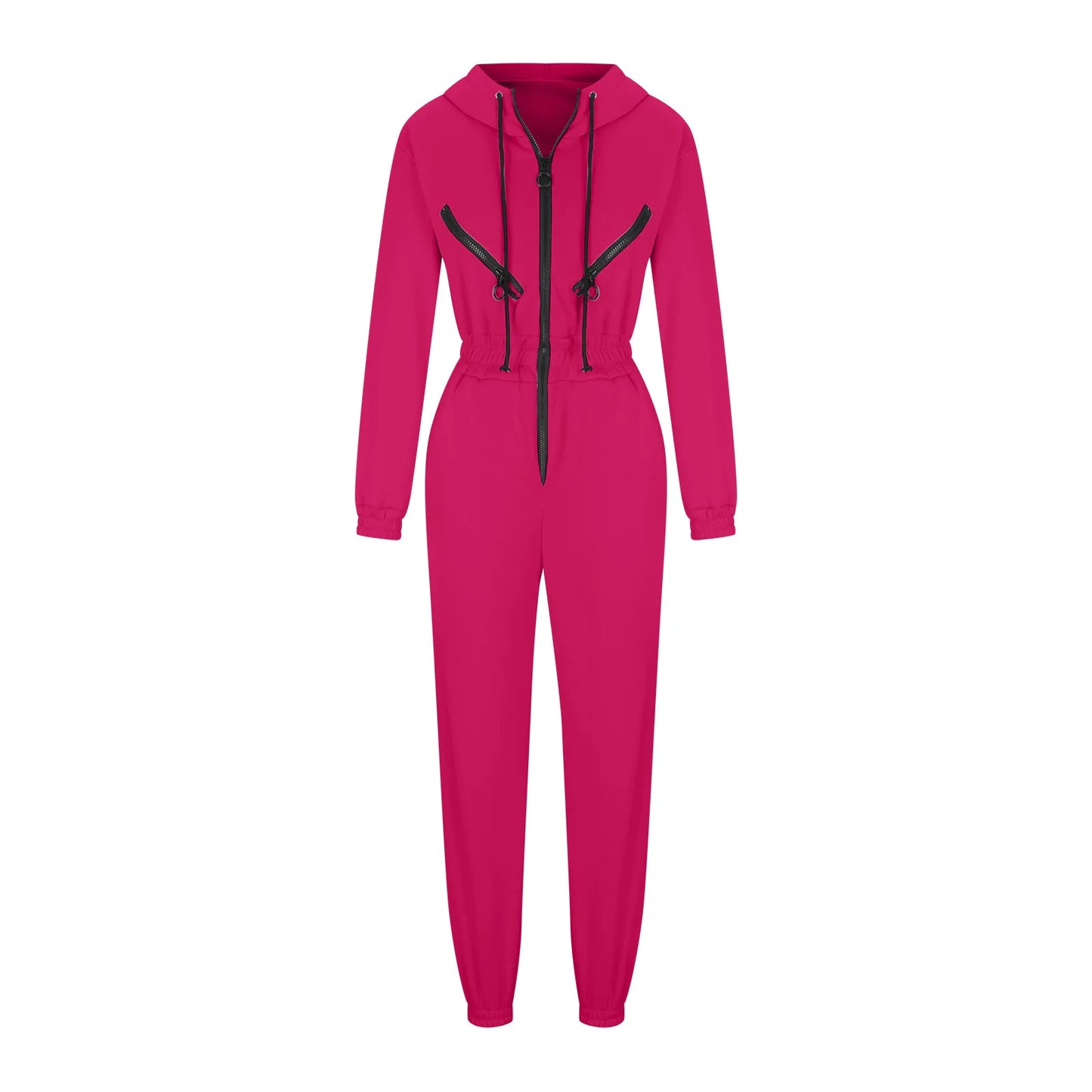 Autumn Women Monochrome Long Sleeve Jumpsuit Solid Color Zip-Up Sportswear Female Winter Casual Tracksuit Fashionable Hoodies