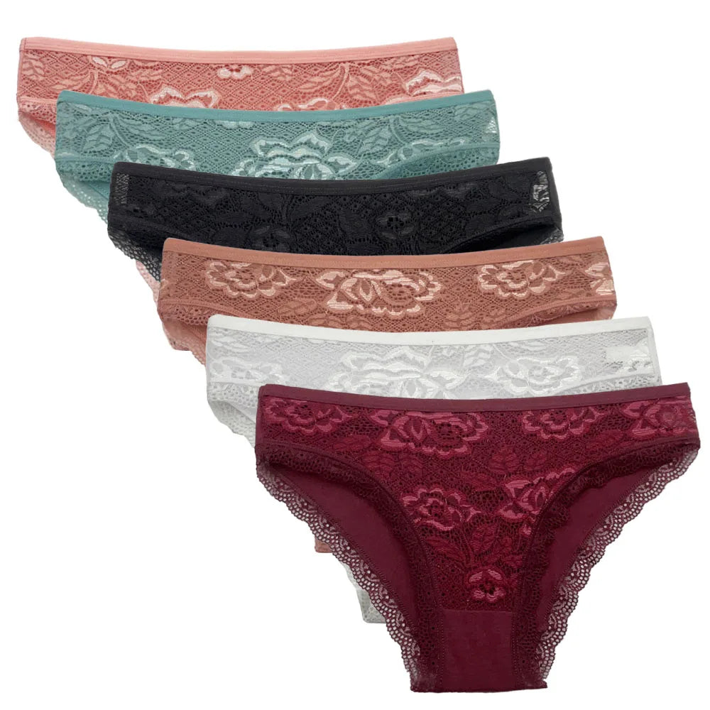 5Pcs/Set New Arrival Low Rise Ladies Sexy Lace Panty Briefs Panties for Women Lingerie Cotton Underpants