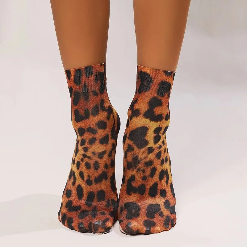 Chic Leopard Print Mesh Socks for Women - 1-Pack: Lightweight, Durable & Soft, Elevate Your Style & Comfort
