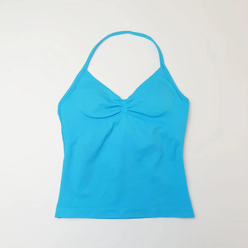 Sports Yoga Vest Women's Fitness Tank Top Gym Beautiful Open Back Bra Running Workout HalterLAGEN Impact Longline
