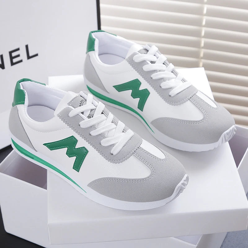 New Women Casual Walking Shoes Summer Flat Lace Up Leather High Quality Sneakers Fashion Flat-Bottomed Female Gump Sneakers