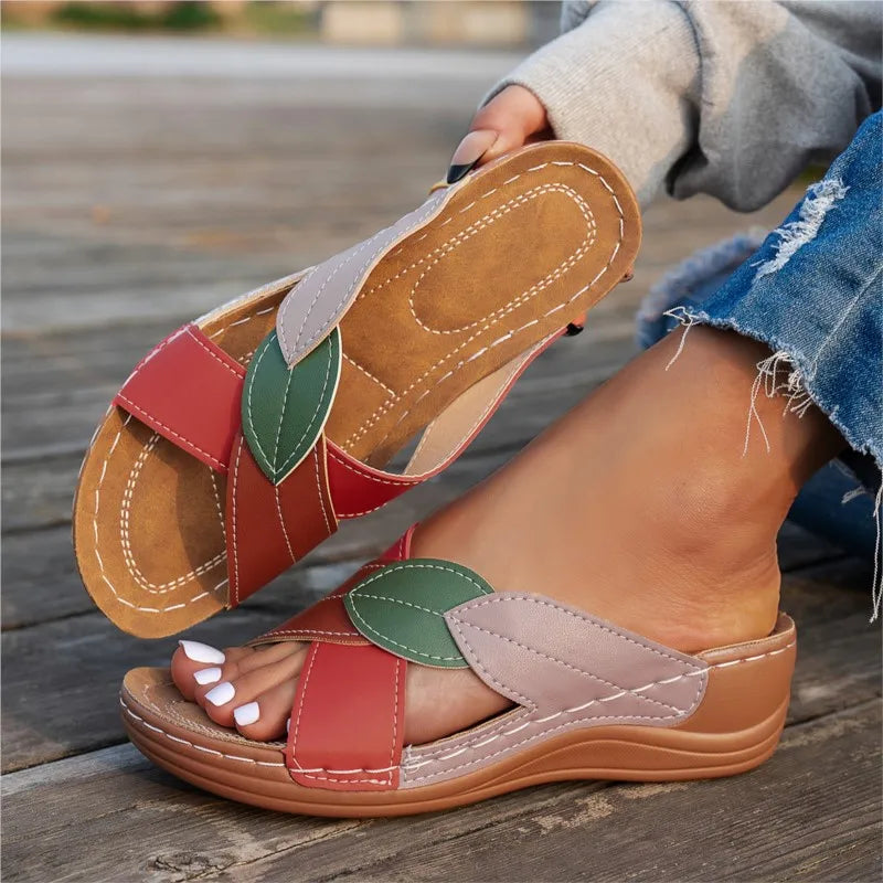 Summer Sandals Shoes Women Breathable Walking Shoes Slip On Shoes For Women Wedge Sandals Woman Retro Female Footwear Slipper