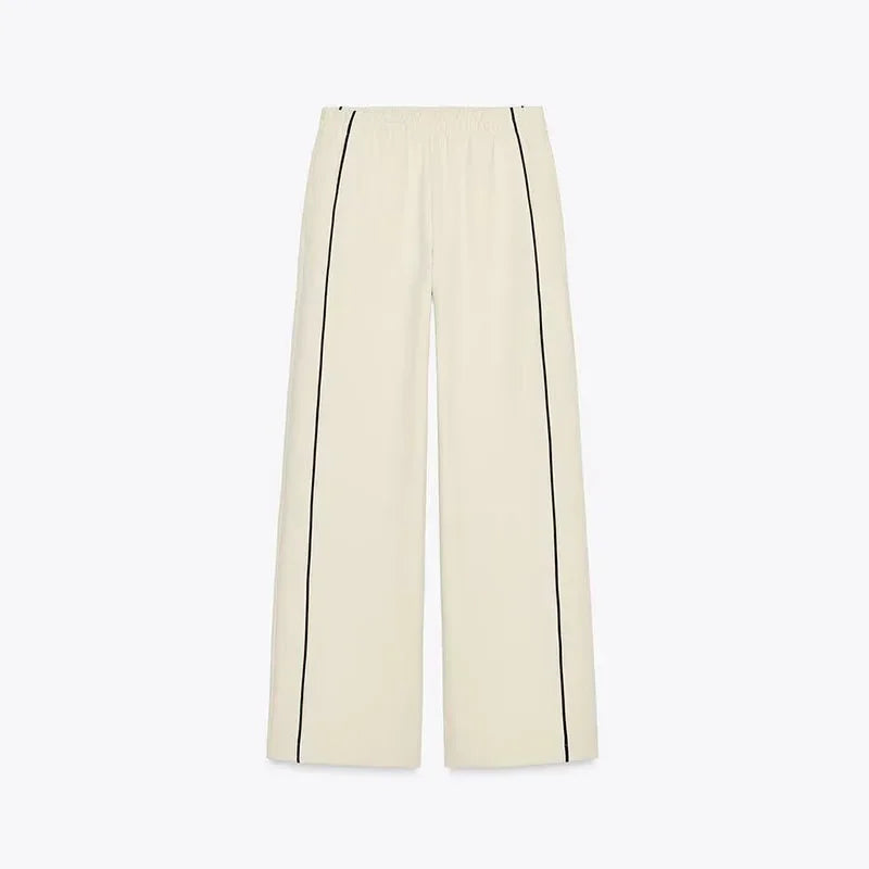 Striped Sports Coat Pants Set Women Loose Full Sleeve Stand Collar Top High Waist Wide-leg Pants 2025 Spring New Lady Tracksuit