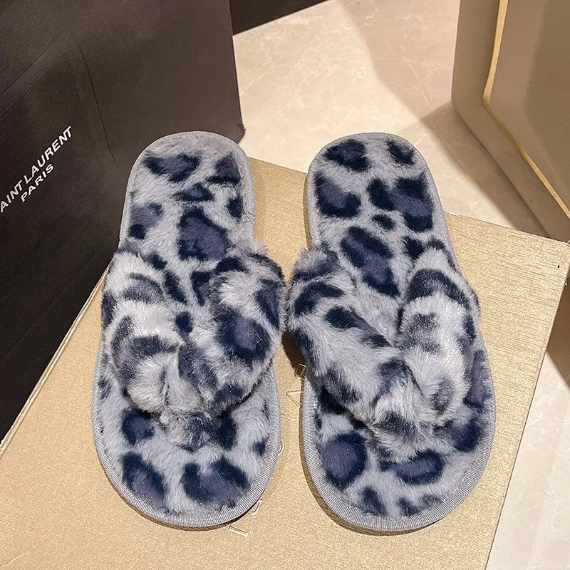 Winter Women House Slippers Faux Fur Warm Flat Shoes Female Slip Home Ladies Slippers Size 36-43