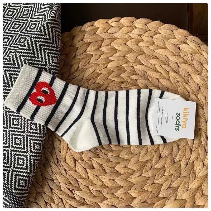 black and white striped polka dot solid color love tide socks sports ins style trend casual socks