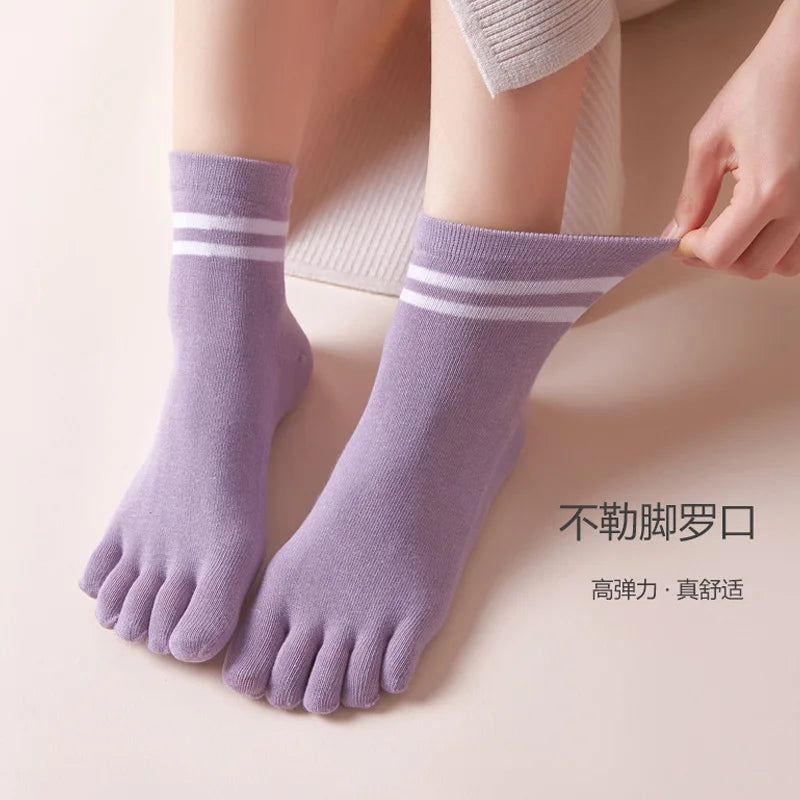 5 Pairs Spring Ankle Toes Socks Woman Girl Cotton Striped Solid Breathable Soft Elastic Invisible Socks 5 Finger Socks Harajuku