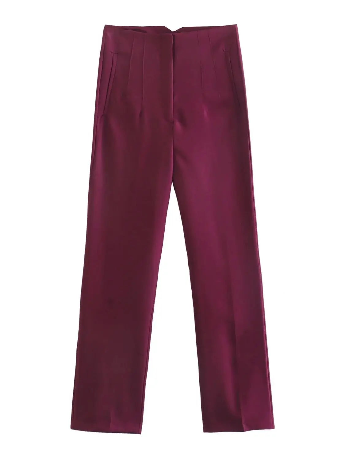 Women Light Blue Chic Fashion Office Wear Straight Pants Vintage High Waist Zipper Fly Female Trousers Fashion 2025 Pants