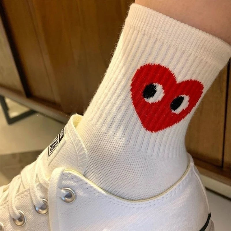 black and white striped polka dot solid color love tide socks sports ins style trend casual socks