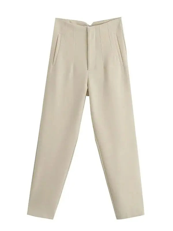 Women Light Blue Chic Fashion Office Wear Straight Pants Vintage High Waist Zipper Fly Female Trousers Fashion 2025 Pants